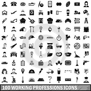 100 working professions icons set, simple style