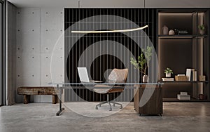 Working room modern loftl style with concrete floor and wood.3d rendering