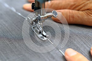 Working on sewing machine