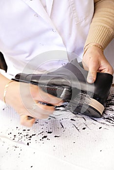 Working in the shoe shop