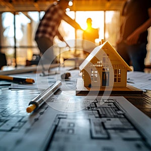 Working site collaboration, construction concept, engineer architect meeting for project planning