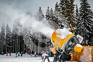 Working snow cannon maker on ski resort