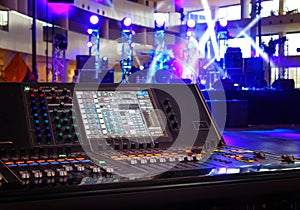 Working sound control panel on background of stage