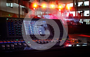 Working sound panel on background of the concert stage