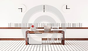 Working space, working table, chair, clocks and etc., 3d rendered
