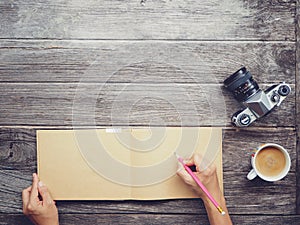 Working table with notebook paper