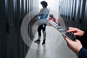 Working on tablet. server room