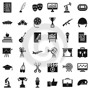 Working target icons set, simple style