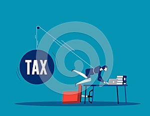 Working taxpayer business person being tied up burden. Business vector illustration