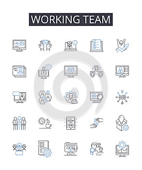 Working team line icons collection. Taskforce, Brigade, Crew, Unit, Posse, Squad, Troupe vector and linear illustration