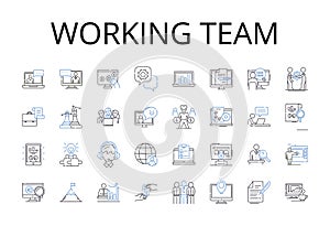 Working team line icons collection. Taskforce, Brigade, Crew, Unit, Posse, Squad, Troupe vector and linear illustration