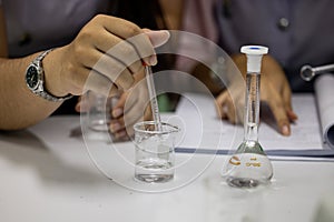 Working Titration technique in the laboratory.