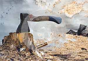 The working tool of the Siberian worker is an ax.