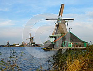 Working windmills at Zaanse Schans near Amsterdam, Holland