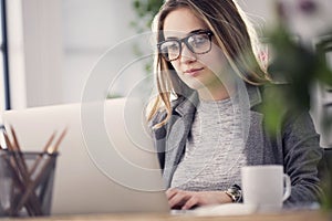 Working woman in computer