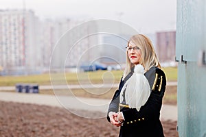 Working woman miner in gala parade uniform.