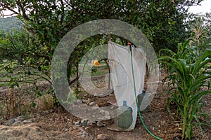 Makeshift Shower on Zero Waste Farm