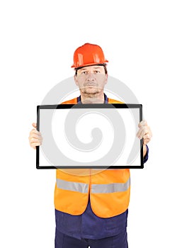 Workman with lcd monitor.