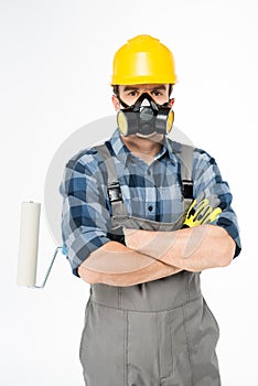 Workman with paint roller