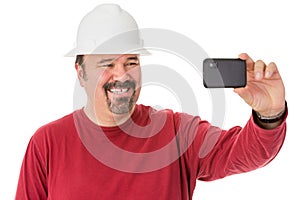 Workman posing for a self-portrait photo