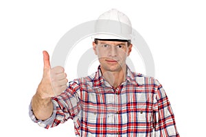 Workman showing thumbs up