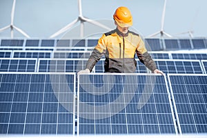 Workman on the solar station