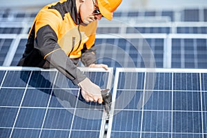 Workman on the solar station