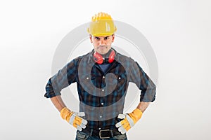 Workman wearing full protective gear