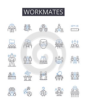 Workmates line icons collection. Colleagues, Comrades, Peers, Partners, Cohorts, Associates, Allies vector and linear