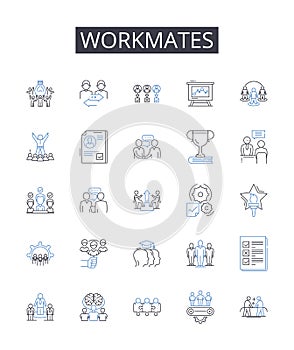 Workmates line icons collection. Break, Pause, Halt, Rest, Intermission, Breather, Suspension vector and linear photo