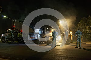 Workmen at night shift roadworks