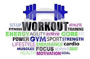 Workout dumbell tag word cloud concept
