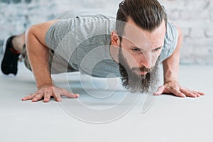 Workout exercise man push ups chest bicep training
