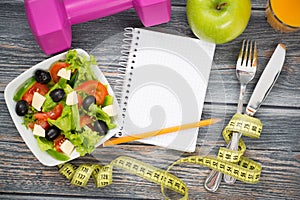 Workout and fitness dieting copy space diary.