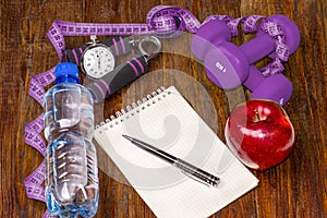Workout and fitness dieting copy space diary. Healthy lifestyle