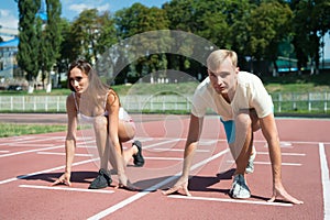 Workout and health, sport couple start competition running