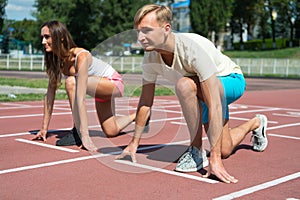 Workout and health, sport couple start competition running