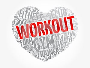 WORKOUT Heart word cloud collage, fitness, health concept background