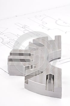 Workpiece on a blueprint