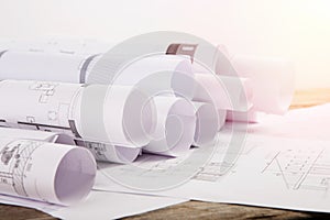 Workplace of architect - construction drawings