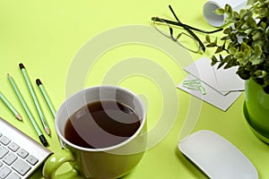 Workplace of architect - rolls and plans. Construction background.