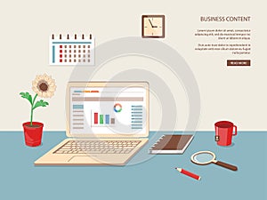 Workplace with business isometric content