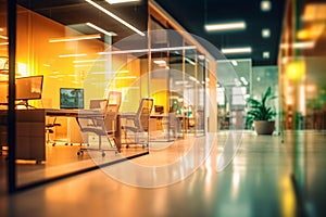 Workplace with computers in the office at night. 3d rendering
