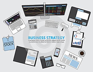 Workplace of designer with devices for work,Flat designed banner