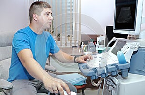 Workplace of the doctor of ultrasound diagnostics. Medical clinic: Ultrasound, sonography, ultrasound examination