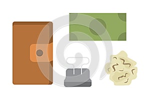 Workplace with documents. Office personal and Business Icons vector set. work table with gadget laptop flat illustration