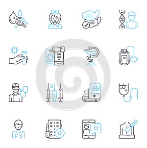 Workplace hygiene linear icons set. Sanitation, Cleanliness, Disinfection, Sterilization, Hygiene, Purity, Unsullied