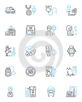 Workplace hygiene linear icons set. Sanitation, Cleanliness, Disinfection, Sterilization, Hygiene, Purity, Unsullied