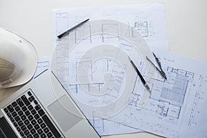 Workplace items of architect or engineering tools for project