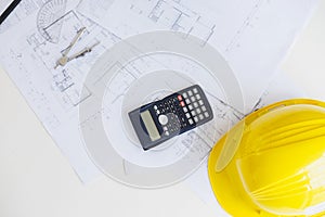 Workplace items of architect or engineering tools for project